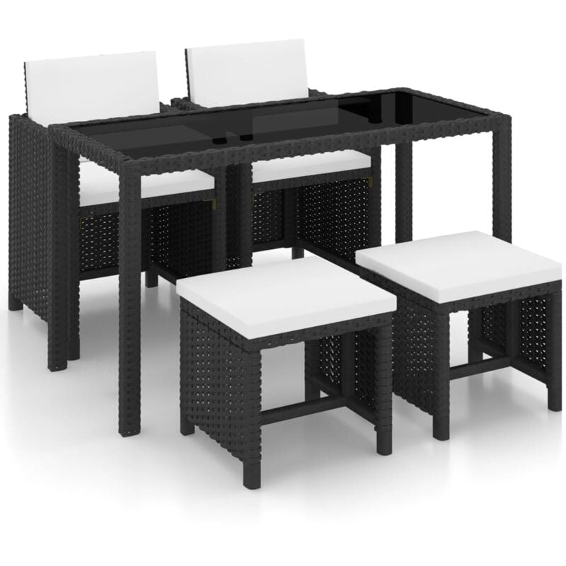 

Set comedor de jardín 5 piezas y cojines ratán sintético negro - Negro - Vidaxl