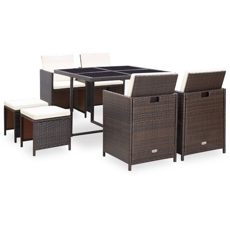 

Set comedor de jardín 9 piezas y cojines ratán sintético marrón - Marrón - Vidaxl