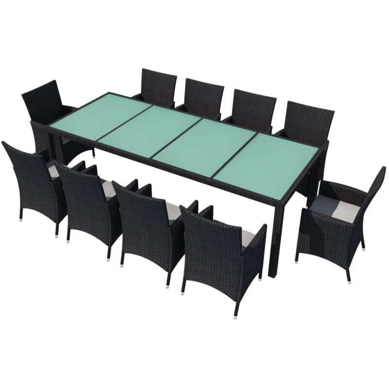 

Set comedor de jardín 11 piezas y cojines ratán sintético negro - Negro - Vidaxl