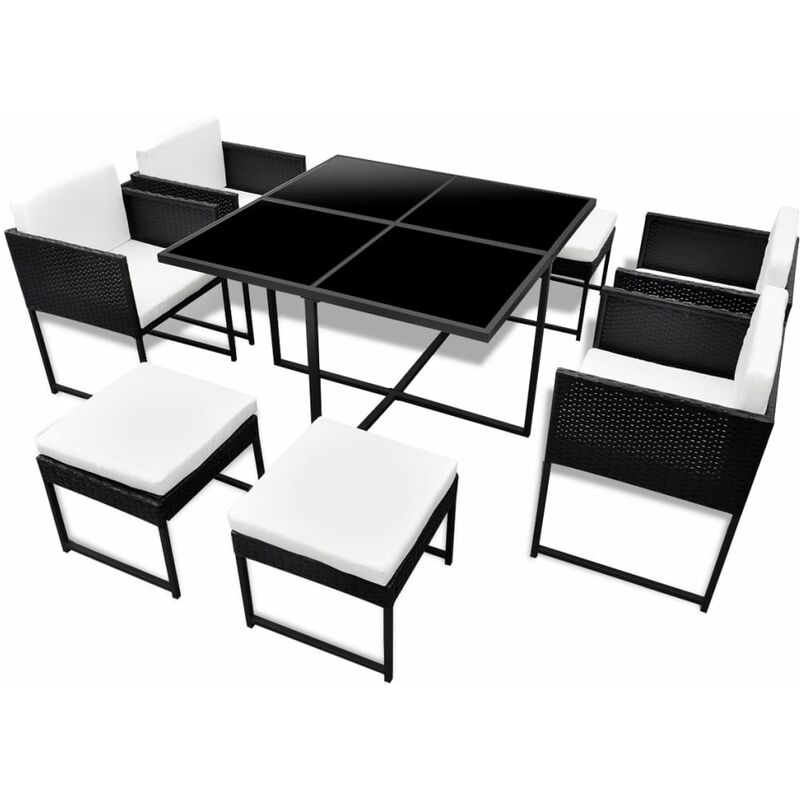 

Set comedor de jardín 9 piezas y cojines ratán sintético negro - Negro - Vidaxl