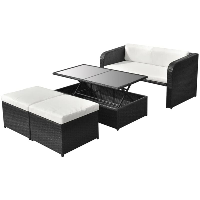 

vidaXL Set de muebles de jardín 4 pzas y cojines ratán sintético negro - Negro