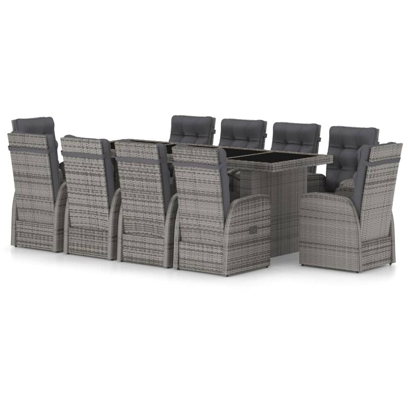 

Set de comedor de jardín 11 pzas y cojines ratán sintético gris - Gris - Vidaxl
