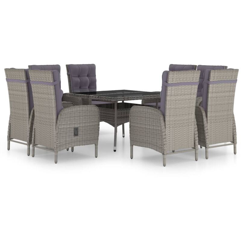

Set de comedor de jardín 9 piezas ratán PE y vidrio gris - Gris - Vidaxl