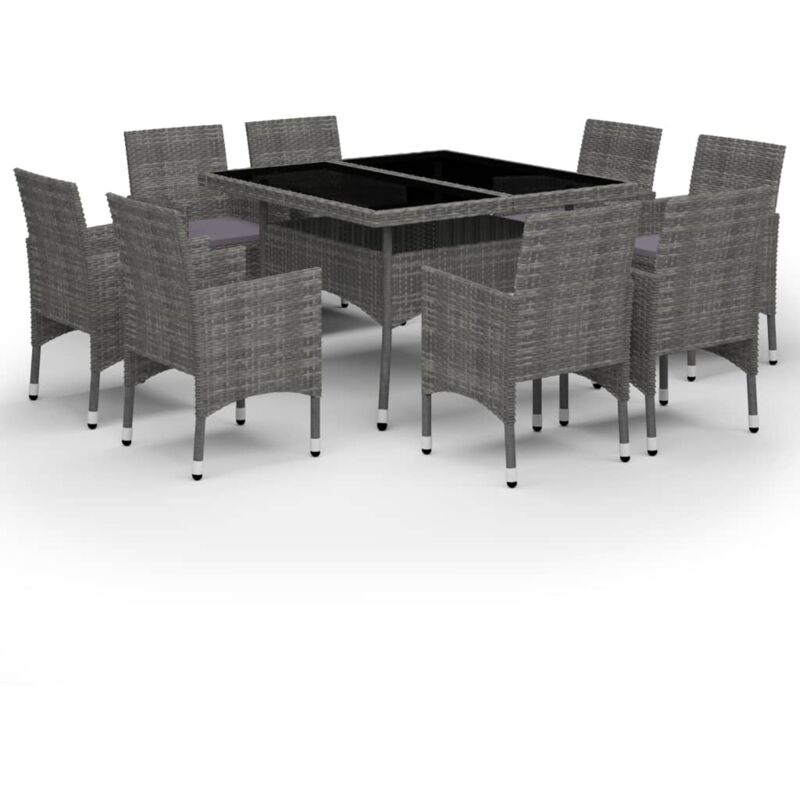 

Set de comedor de jardín 9 piezas ratán PE y vidrio gris - Gris - Vidaxl