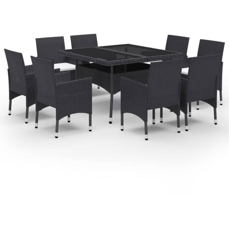 

Set de comedor de jardín 9 piezas ratán PE y vidrio negro - Negro - Vidaxl