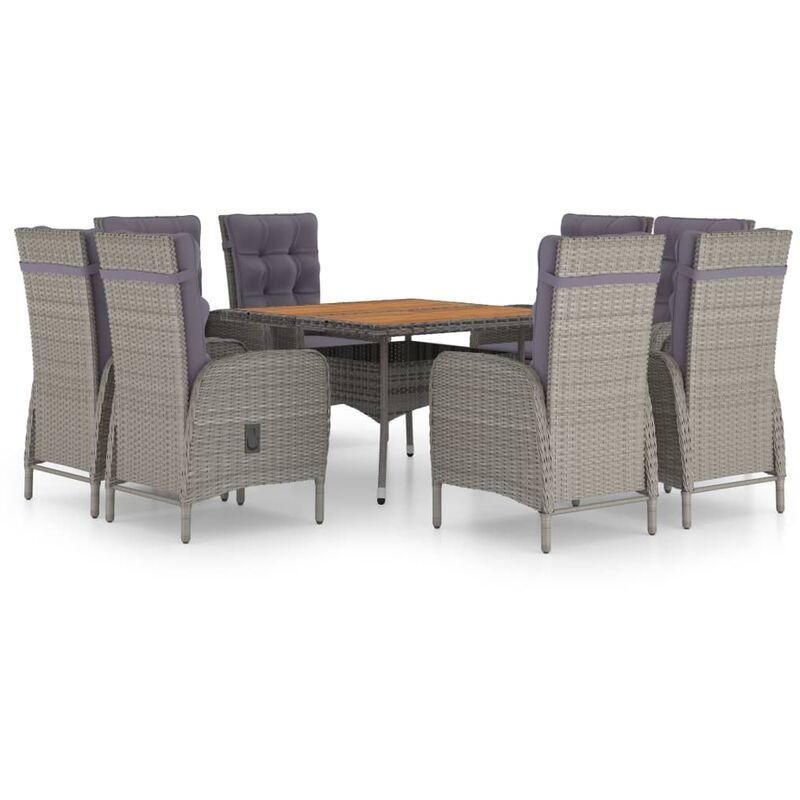 

Set de comedor de jardín 9 pzas ratán PE y madera acacia gris - Gris - Vidaxl