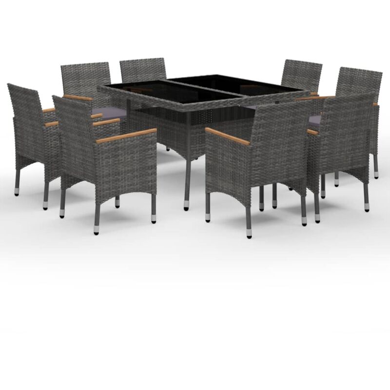 

Set de comedor de jardín 9 pzas ratán PE y madera acacia gris - Gris - Vidaxl