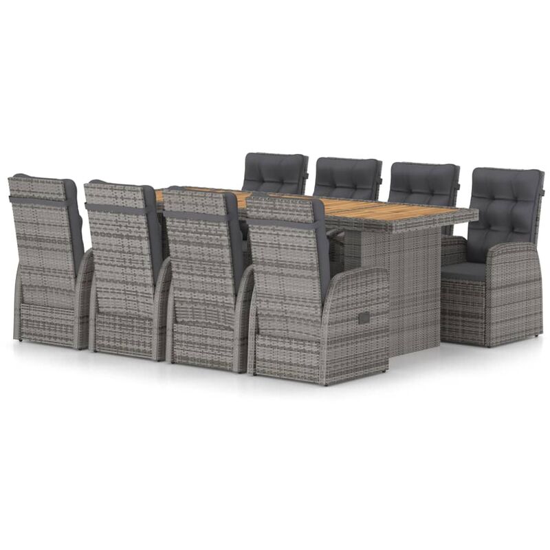 

Set de comedor de jardín 9 pzas y cojines ratán sintético gris - Gris - Vidaxl