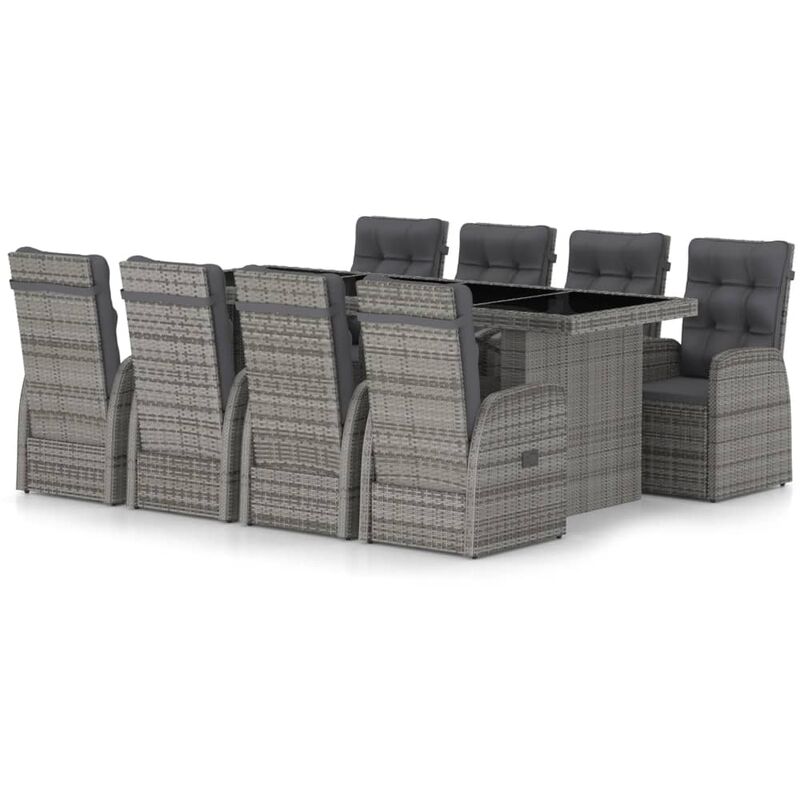 

Set de comedor de jardín 9 pzas y cojines ratán sintético gris - Gris - Vidaxl
