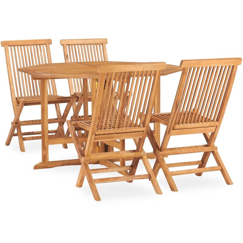 

Set de comedor de jardín plegable 5 pzas madera maciza de teca - Marrón - Vidaxl