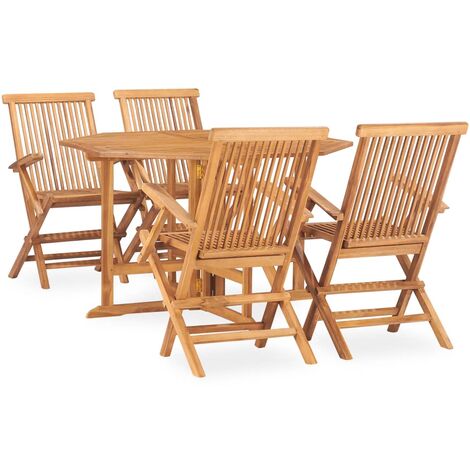 vidaXL Madera Maciza de Teca Set de Comedor de Jardín Plegable 5 Piezas Muebles Exterior Terraza Hogar Cocina Silla Mesa Asiento Suave con Respaldo
