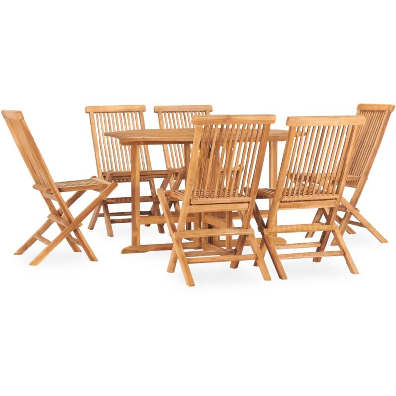 

Set de comedor de jardín plegable 7 pzas madera maciza de teca - Marrón - Vidaxl