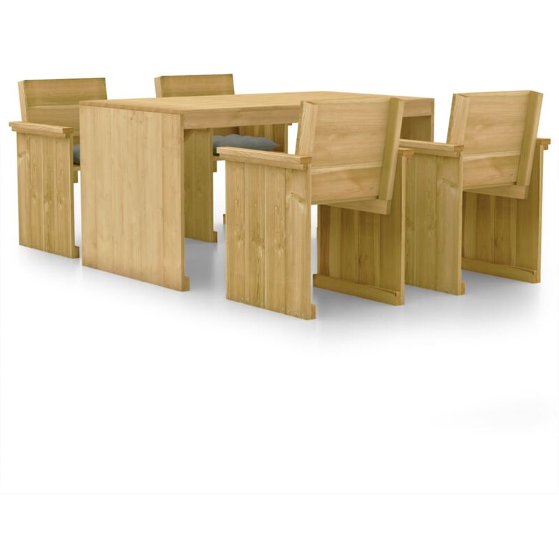 

Set de comedor de jardín 5 pzas cojines madera pino impregnada - Verde - Vidaxl