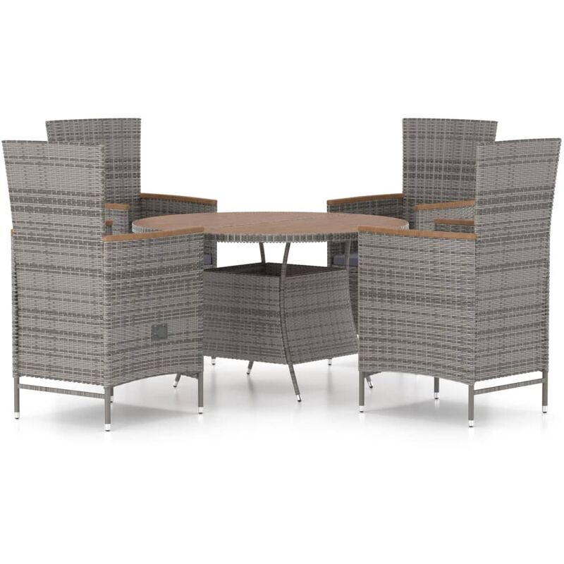 

Set de comedor de jardín 5 pzas y cojines ratán sintético gris - Gris - Vidaxl