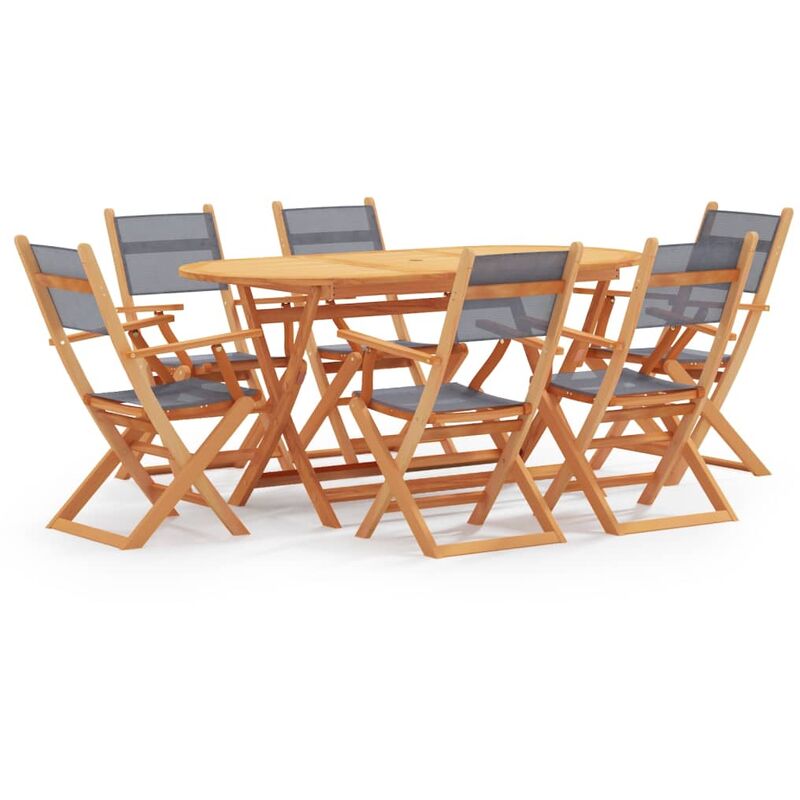 

vidaXL Set de comedor de jardín 7 pzas madera eucalipto textilene gris - Marrón