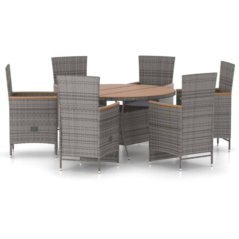 

Set de comedor de jardín 7 pzas ratán sintético y cojines gris - Gris - Vidaxl