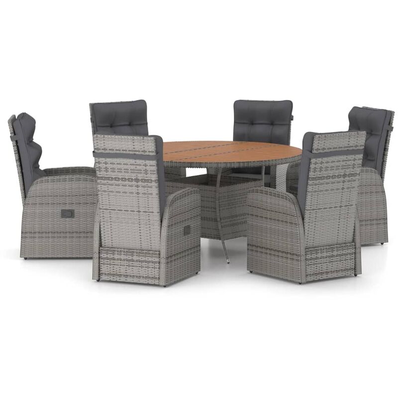 

Set de comedor de jardín 7 pzas ratán sintético y cojines gris - Gris - Vidaxl
