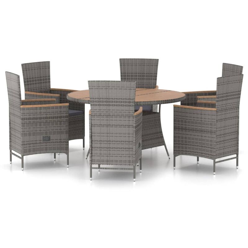 

Set de comedor de jardín 7 pzas y cojines ratán sintético gris - Gris - Vidaxl