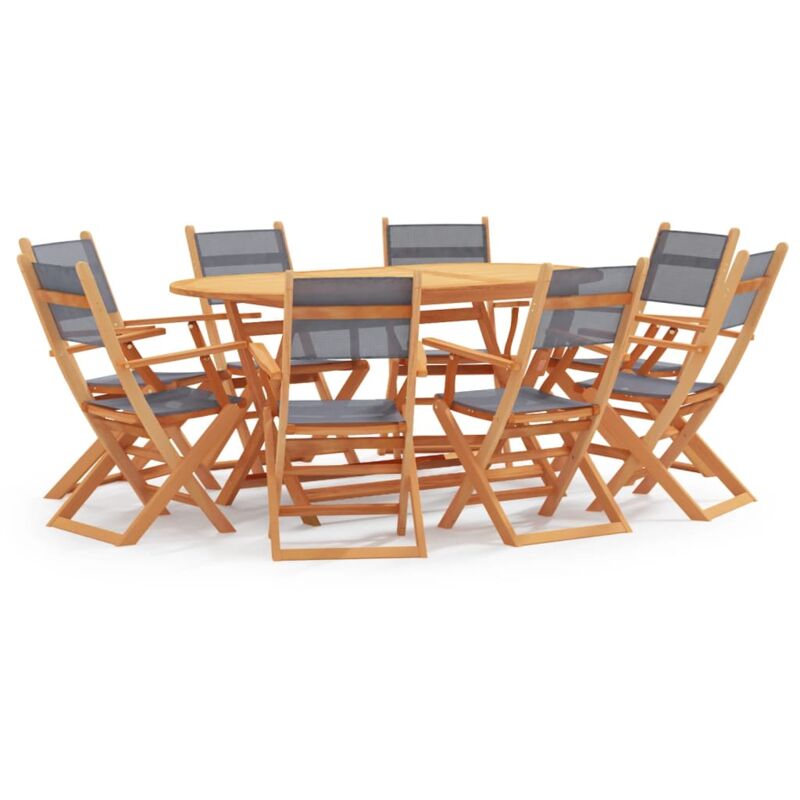 

Set de comedor de jardín 9 pzas madera eucalipto textilene gris - Marrón - Vidaxl