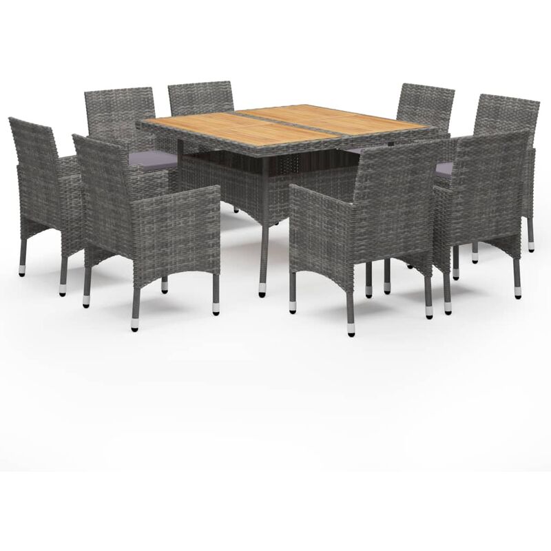 

Vidaxl - Set de comedor de jardín 9 pzas ratán PE y madera acacia gris - Gris