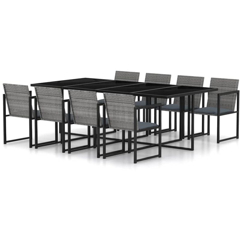 

Set de comedor de jardín 9 pzas y cojines ratán sintético gris - Gris - Vidaxl