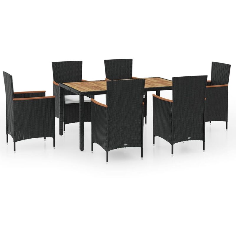 

Set de comedor de jardín 7 piezas y cojines ratán sintético - Negro - Vidaxl
