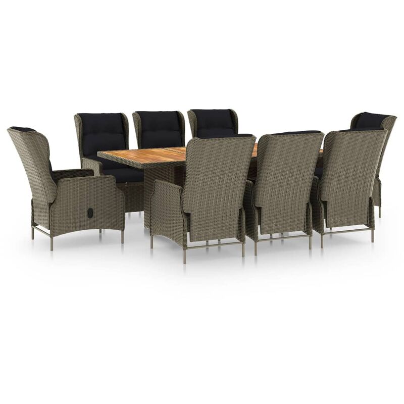 

Set de comedor jardín 9 piezas cojines ratán sintético marrón - Marrón - Vidaxl