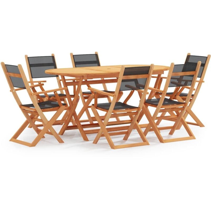 

vidaXL Set de comedor jardín 7 pzas madera eucalipto textilene negro - Marrón