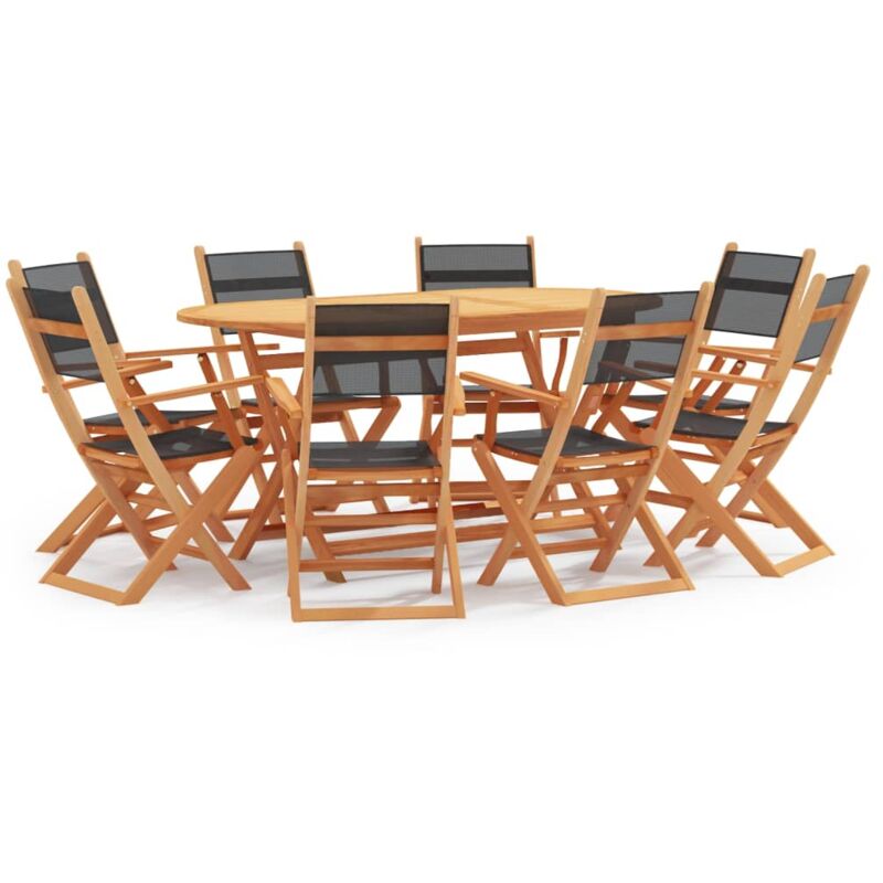

Set de comedor jardín 9 pzas madera eucalipto textilene negro - Marrón - Vidaxl