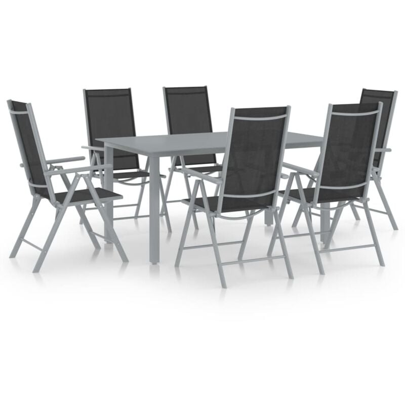 

vidaXL Set de comedor para jardín 7 piezas aluminio plata y negro - Plateado