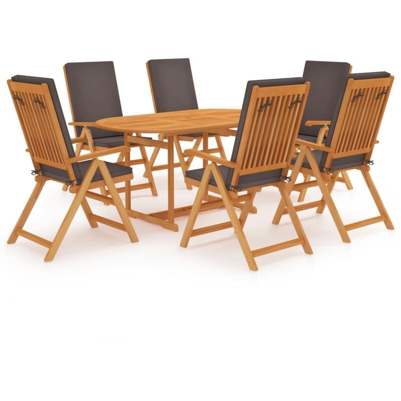 

Set de comedor para jardín 7 piezas teca maciza y cojines gris - Marrón - Vidaxl