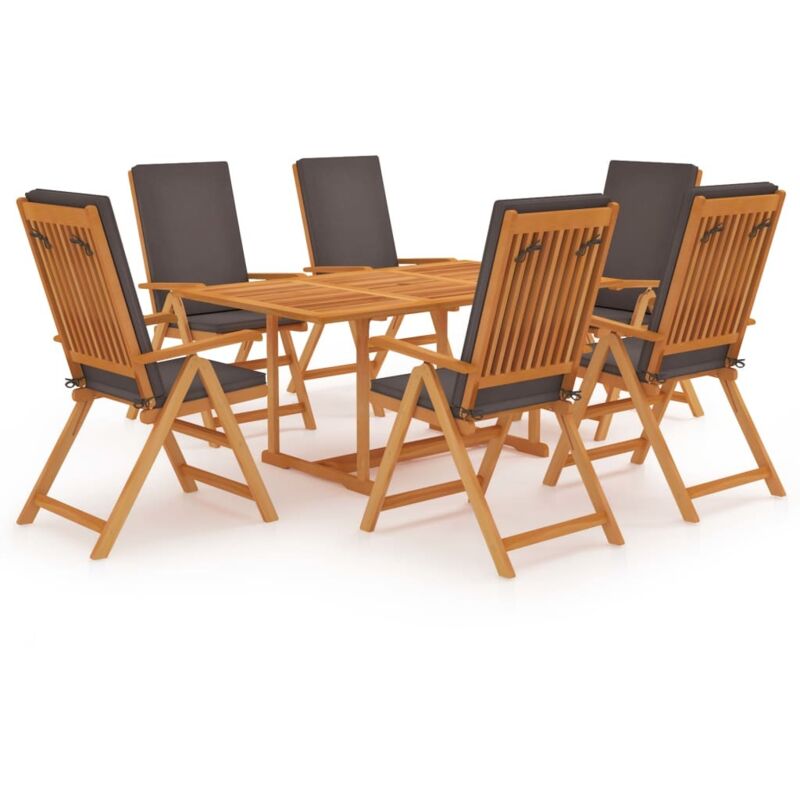 

Set de comedor para jardín 7 piezas teca maciza y cojines gris - Marrón - Vidaxl