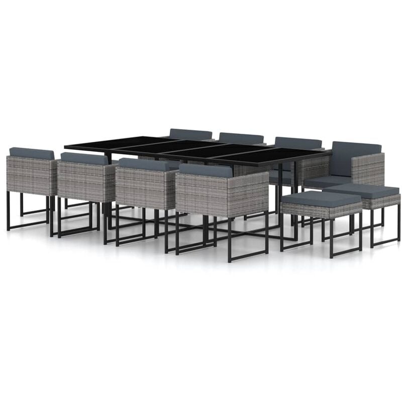 

vidaXL Set de comedor para jardín 13 pzas cojines ratán sintético gris - Gris