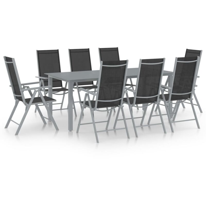 

vidaXL Set de comedor para jardín 9 piezas aluminio plata y negro - Plateado