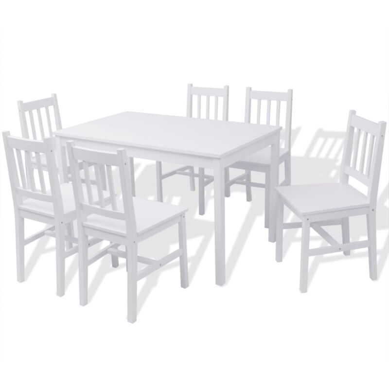 

vidaXL Madera de Pino Conjunto de Comedor 7 Piezas Blanco - Blanco