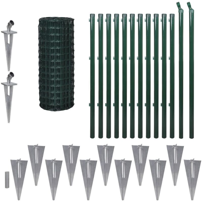 

Set de Euro-Valla con Estacas de Tierra Acero PVC Verde 25x1 m - Verde - Vidaxl