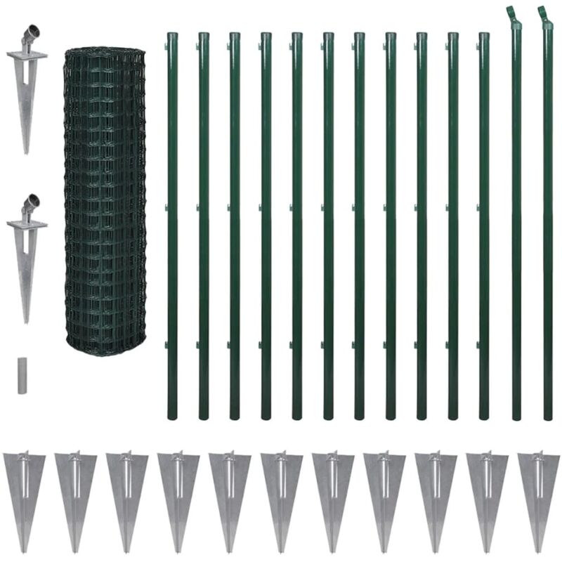 

Set de Euro-Valla con Estacas de Tierra Acero PVC Verde 25x1.5 m - Verde - Vidaxl