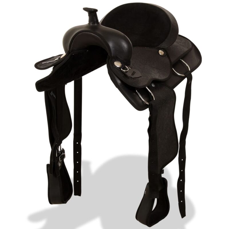

Montura occidental, cabezada y pechera cuero real 16' negra - Negro - Vidaxl