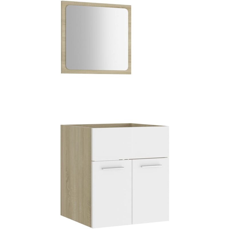 

Set de muebles de baño 2 piezas aglomerado blanco roble Sonoma - Blanco - Vidaxl