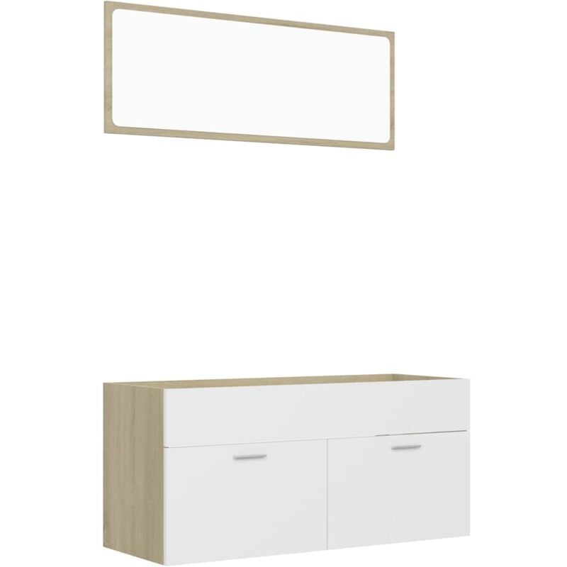 

Set de muebles de baño 2 piezas aglomerado blanco roble Sonoma - Blanco - Vidaxl