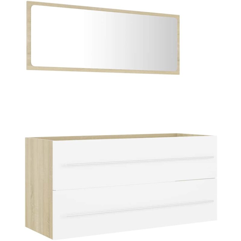 

Set de muebles de baño 2 piezas aglomerado blanco roble Sonoma - Blanco - Vidaxl