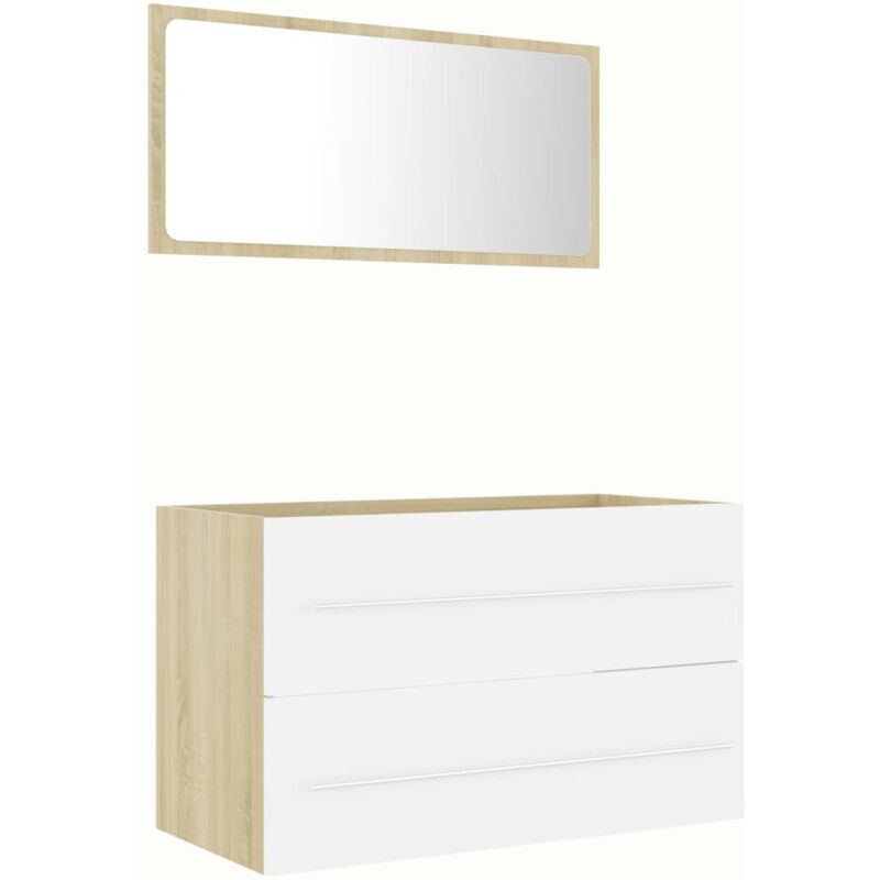 

Set de muebles de baño 2 piezas aglomerado blanco roble Sonoma - Blanco - Vidaxl