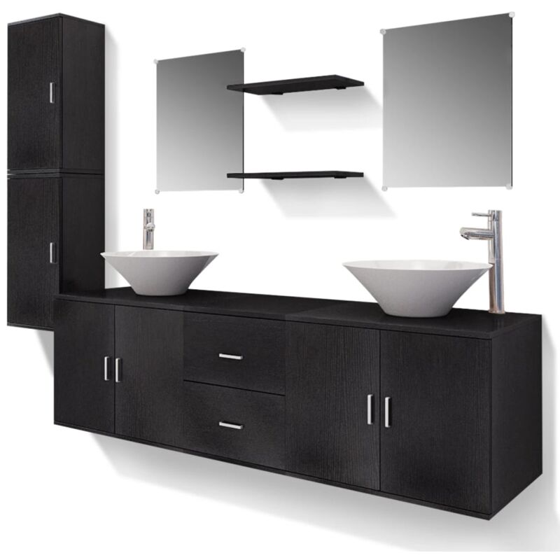 

Conjunto de Muebles de Baño con Lavabo y Grifo 11 Piezas Negro - Negro - Vidaxl
