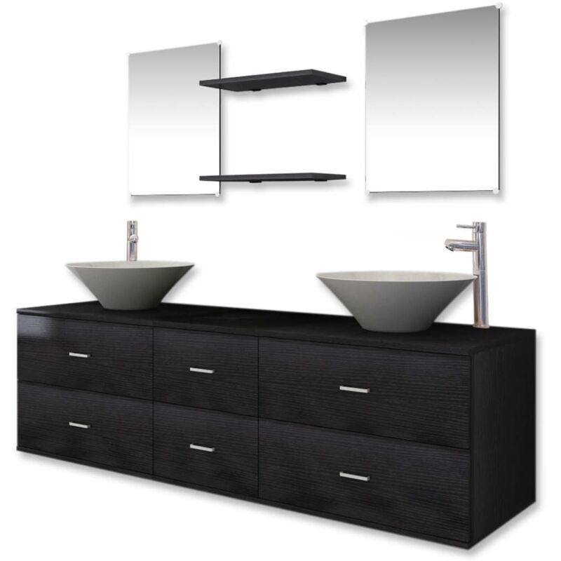 

Conjunto de Muebles de Baño con Lavabo y Grifo 9 Piezas Negro - Negro - Vidaxl