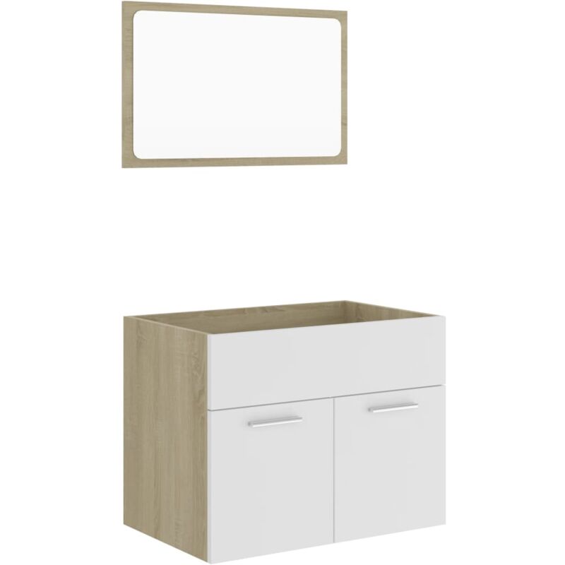 

Set de muebles de baño 2 piezas aglomerado blanco roble Sonoma - Blanco - Vidaxl