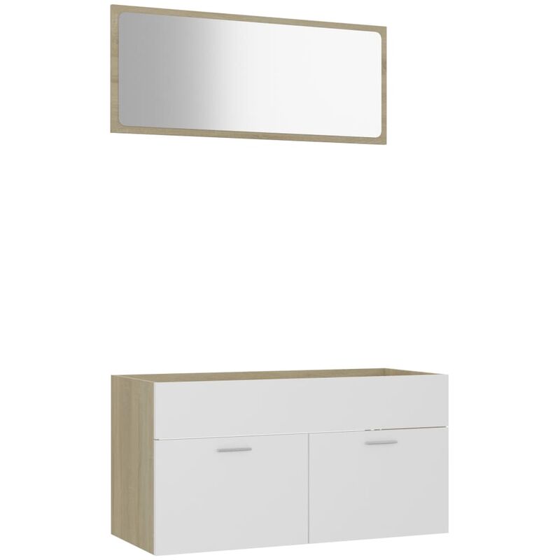 

Set de muebles de baño 2 piezas aglomerado blanco roble Sonoma - Blanco - Vidaxl
