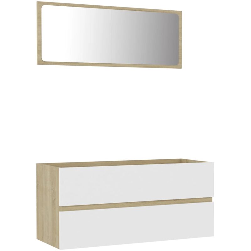 

Set de muebles de baño 2 piezas aglomerado blanco roble Sonoma - Blanco - Vidaxl