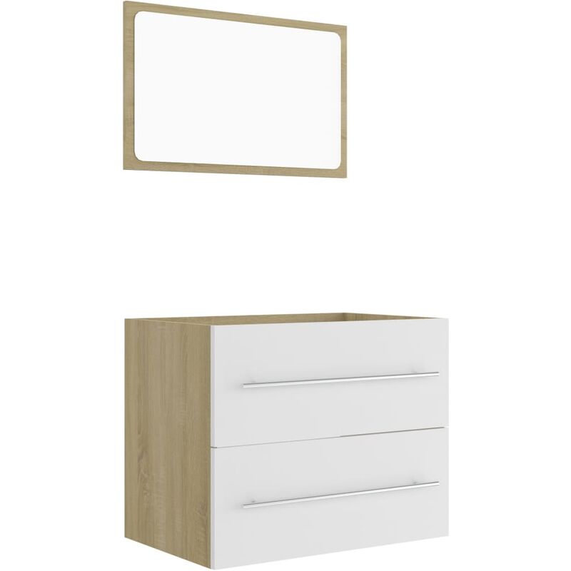 

Set de muebles de baño 2 piezas aglomerado blanco roble Sonoma - Blanco - Vidaxl