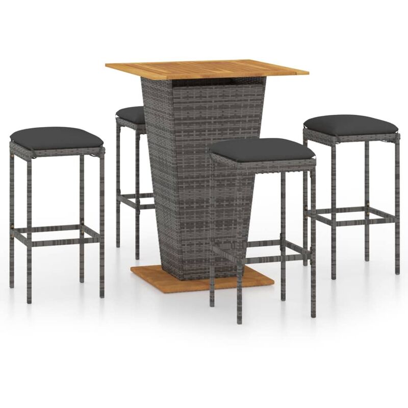 

vidaXL Set de muebles de bar de jardín 5 pzas y cojines ratán PE gris - Gris