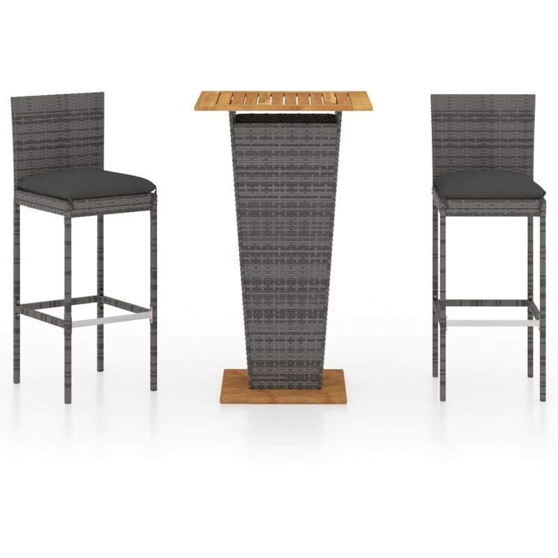 

vidaXL Set de muebles de bar de jardín 3 pzas y cojines ratán PE gris - Gris